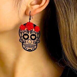 Gothic Halloween female sugar skull with bow NWT